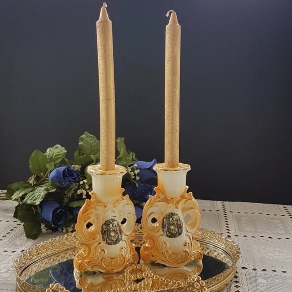 Porcelain Candlesticks, Taper Candle Holder Set, Mid Century Decor, 1950s - Picture 4 of 8